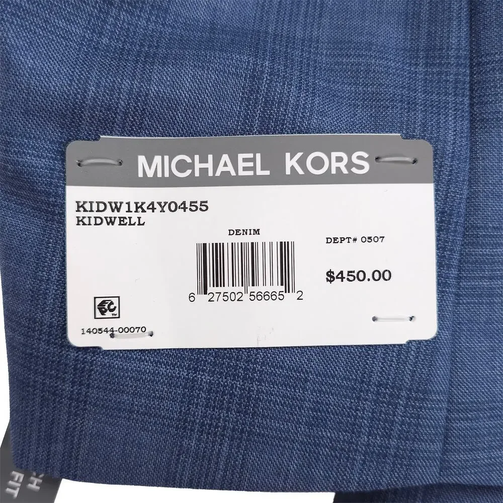 Michael Kors Mens Classic Fit 2 Piece Suit 42R 38x30 Blue Plaid Stretch Wool NWT